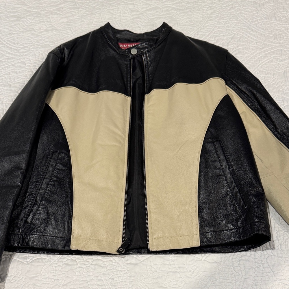 Wilsons Leather Two-Tone Black and Cream Jacket